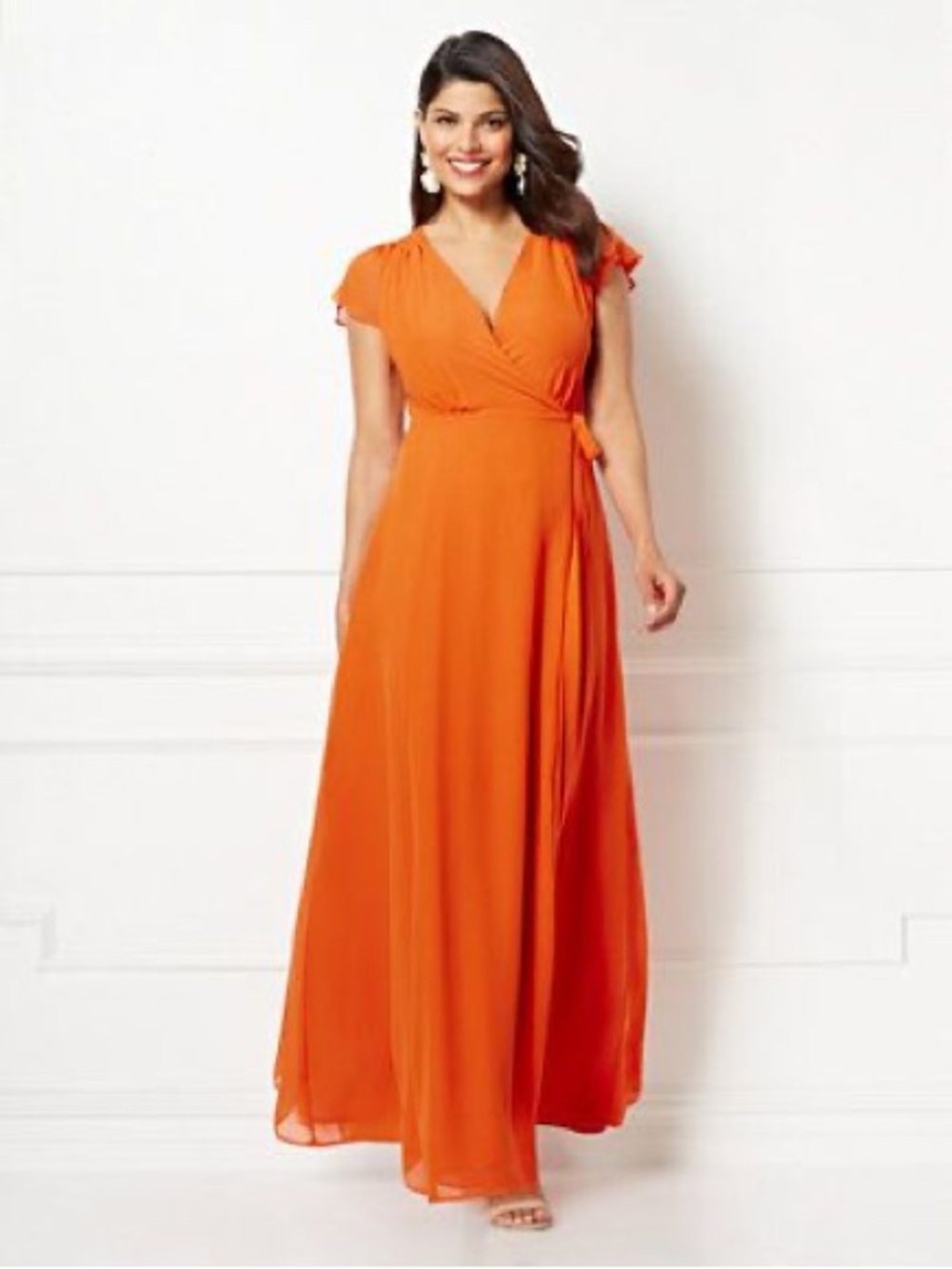 eva mendes for New York & Company Orange Wrap Maxi Dress